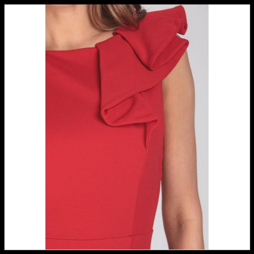 NWT Ruffled Shoulder Maxi Dress Thigh Split SML - Picture 5 of 5